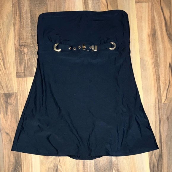 MICHAEL Michael Kors Other - Michael Kors Strapless Black belted Buckle Gold detail front Swim dress Sz 8